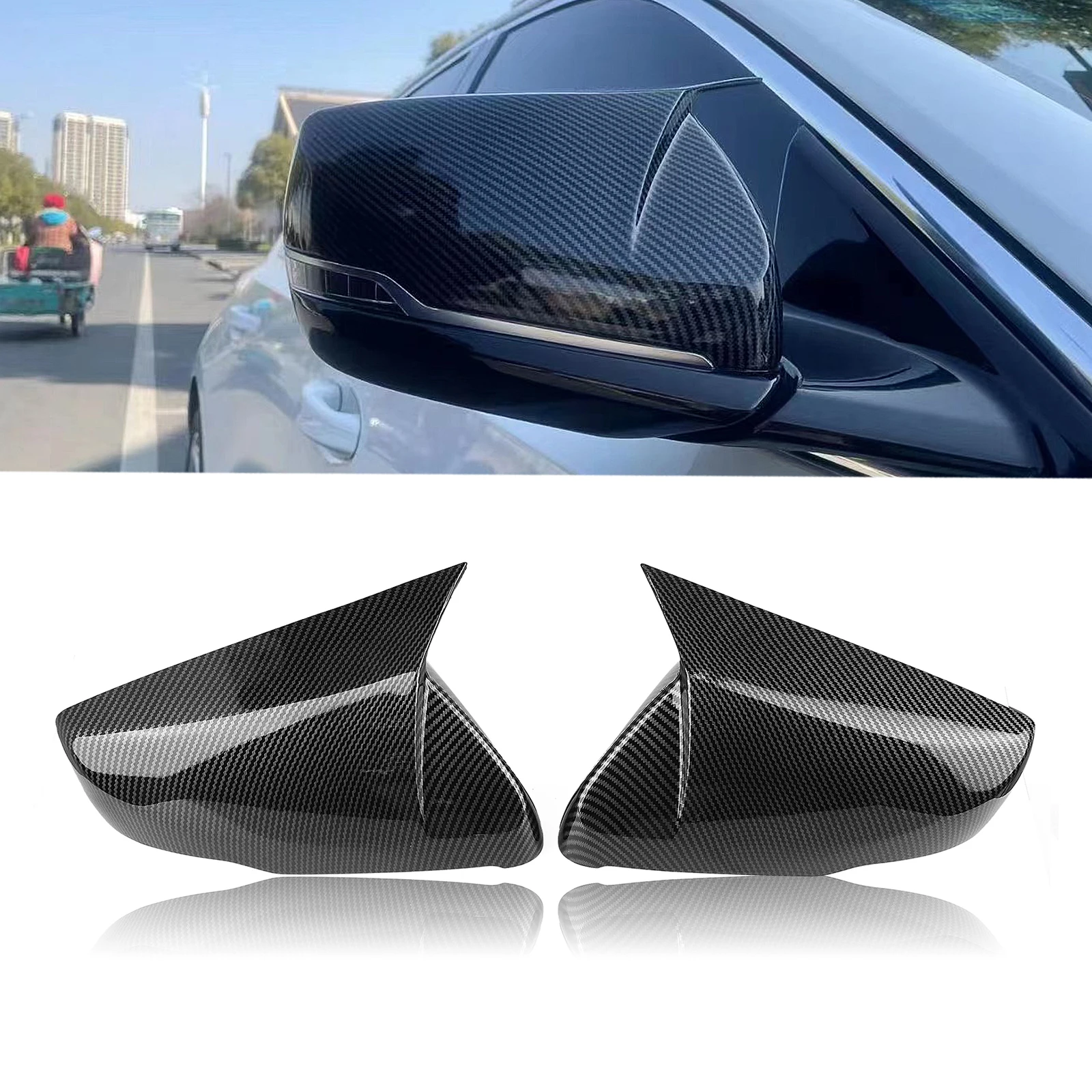 

Mirror Cover For Cadillac CT5 CT6 2019-2024 Sedan Replacement Carbon Fiber Look/Gloss Black Side Rear View Cap Shell