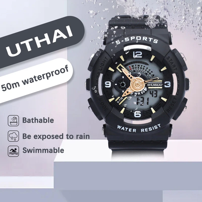 

UTHAI CE120 Leisure Sports Electronic Watch Youth Week Calendar Glow Multi-Function Swimming Waterproof Electronic Watch