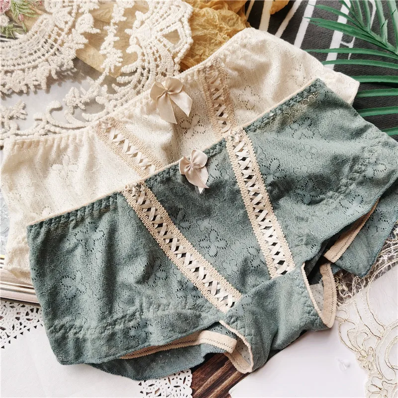 Vintage Sen Style Court Sexy Lace-up Hollow-out Ruffle Low Waist Cute Female Underwear Women Panties Lingerie Underwear New