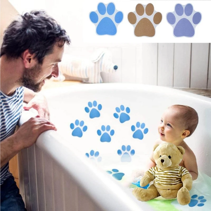 8pcs Self adhesive Bathtub Decals Non slip Bathtub Sticker with Scraper Enjoy Slip Resistant Baths with Fun Paw Print Designs