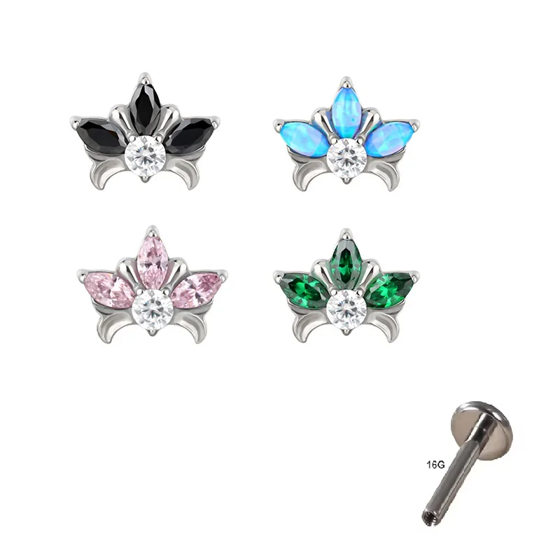 Kenbao 10pcs implanted grade Titanium lobe Green CZ 16G Internally Threaded Helix  Labret  conch  body jewelry Tragus wholesale