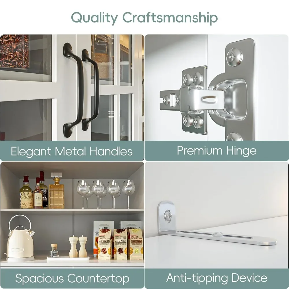 

Kitchen Storage Cabinet with Glass Doors, Large China Hutch with 2 Drawers & 5 Adjustable Shelves, Kitchen Pantry Hutch