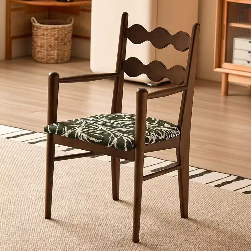 Solid wood chair backrest medieval dining chair casual home armrest office retro comfortable single study desk chair