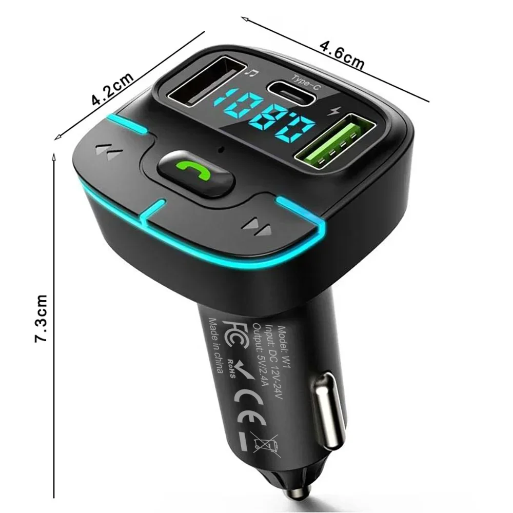 Car Bluetooth-compatib5.3 FM Transmitter Wireless Audio Receiver Car MP3 Player PD Fast Charger Ambient Light Muti-point Charger