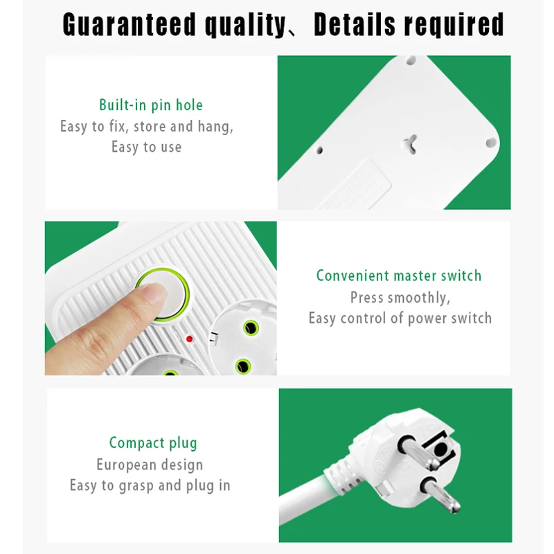 F09 F16U F20U EU Plug AC Outlet Smart Power Strip Multiprise Extension Cord Electrical Socket Network Filter With USB Type C