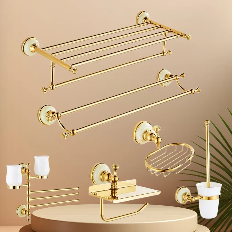 

Brass Jade Toilet Brush Holder Bathroom Shelf Gold Paper Holder Towel Bar Soap Holder Towel Rack Towel Hook Bathroom Hardware