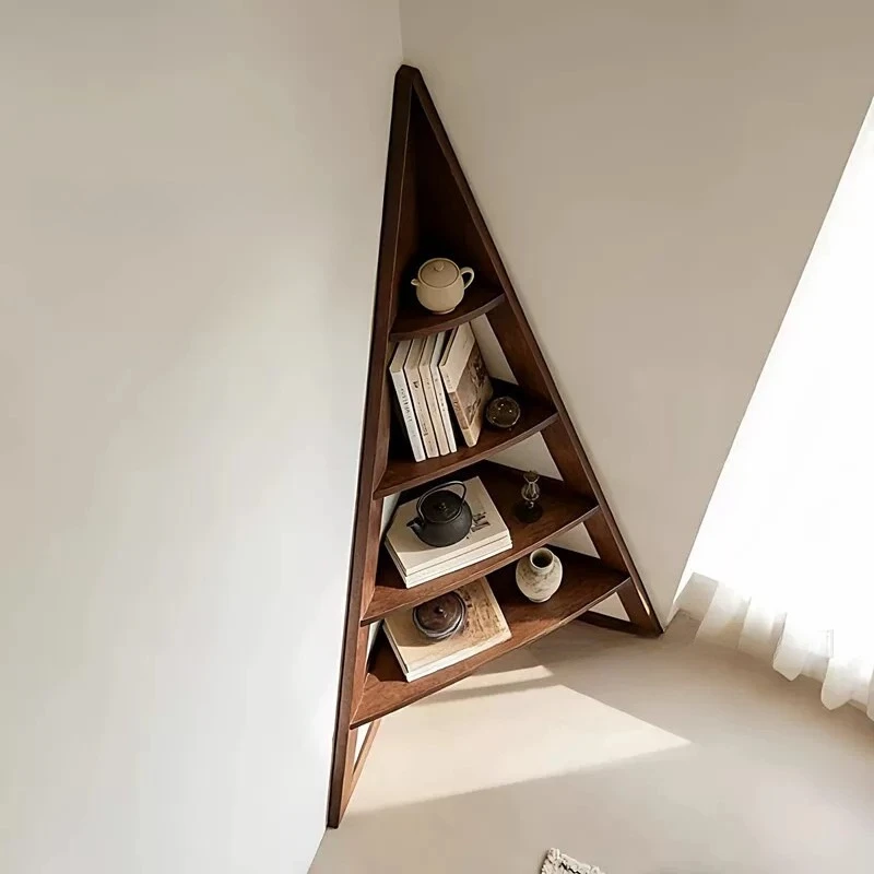 New Chinese-style North American black walnut corner bookshelf Minimalist Song-style aesthetic storage Bogu frame furniture