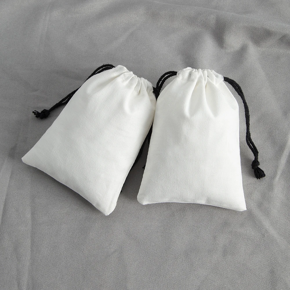 5pcs White Cotton Bags 8x10cm Travel Drawstring Jewelry Storage Pouch Ring Earrings Packaging Organizer Bag  Wedding Candy Favor