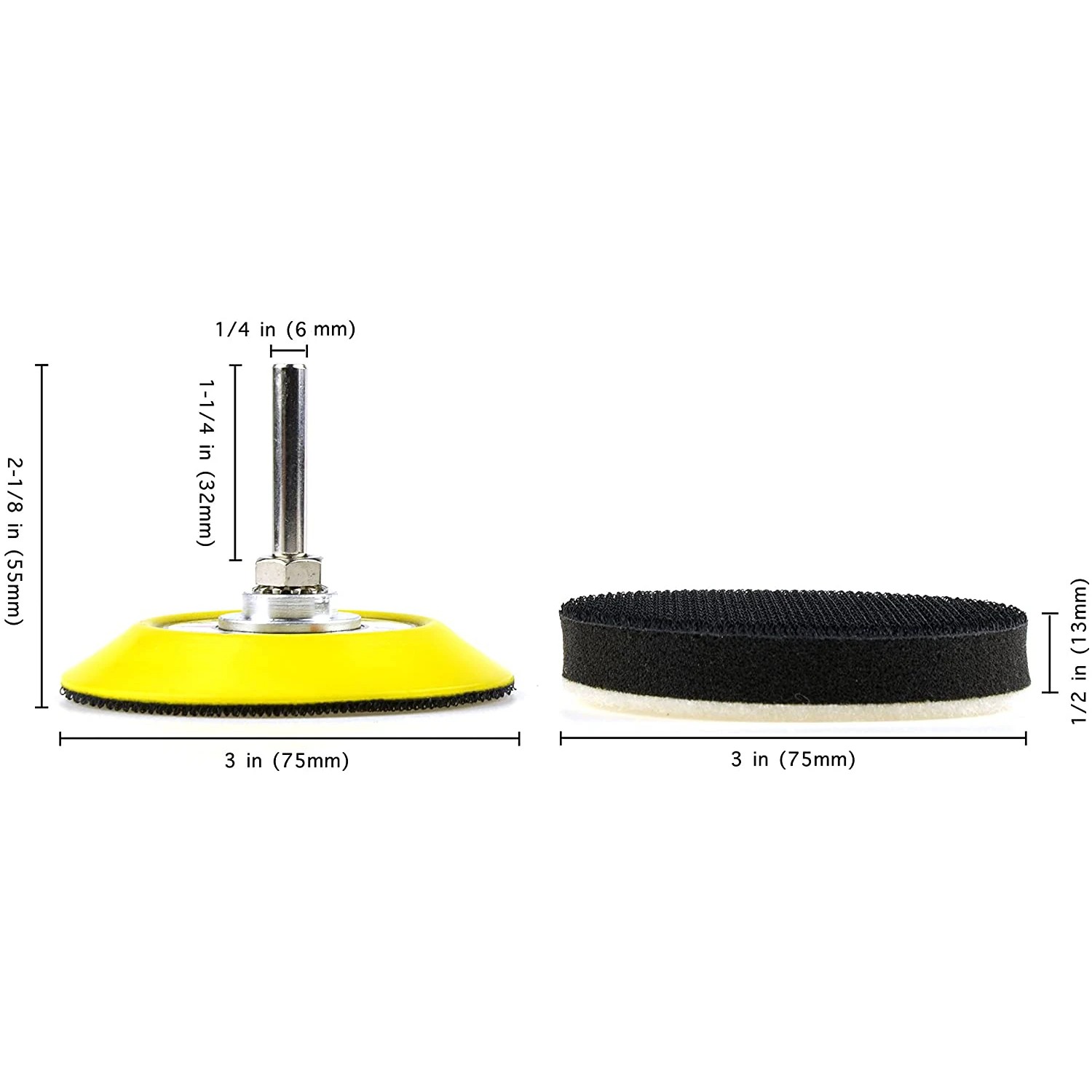 3 Packs 3 Inch 75mm Hook and Loop Sanding Pad for Sanding Discs with 6mm Dia Shank Drill + Soft Foam Layer Buffering Pad