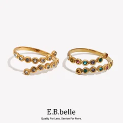 E.B.belle Cross Opening Rhinestone Ring Hypoallergenic 18K Gold Plated Ring 316L Stainless Steel Decoration