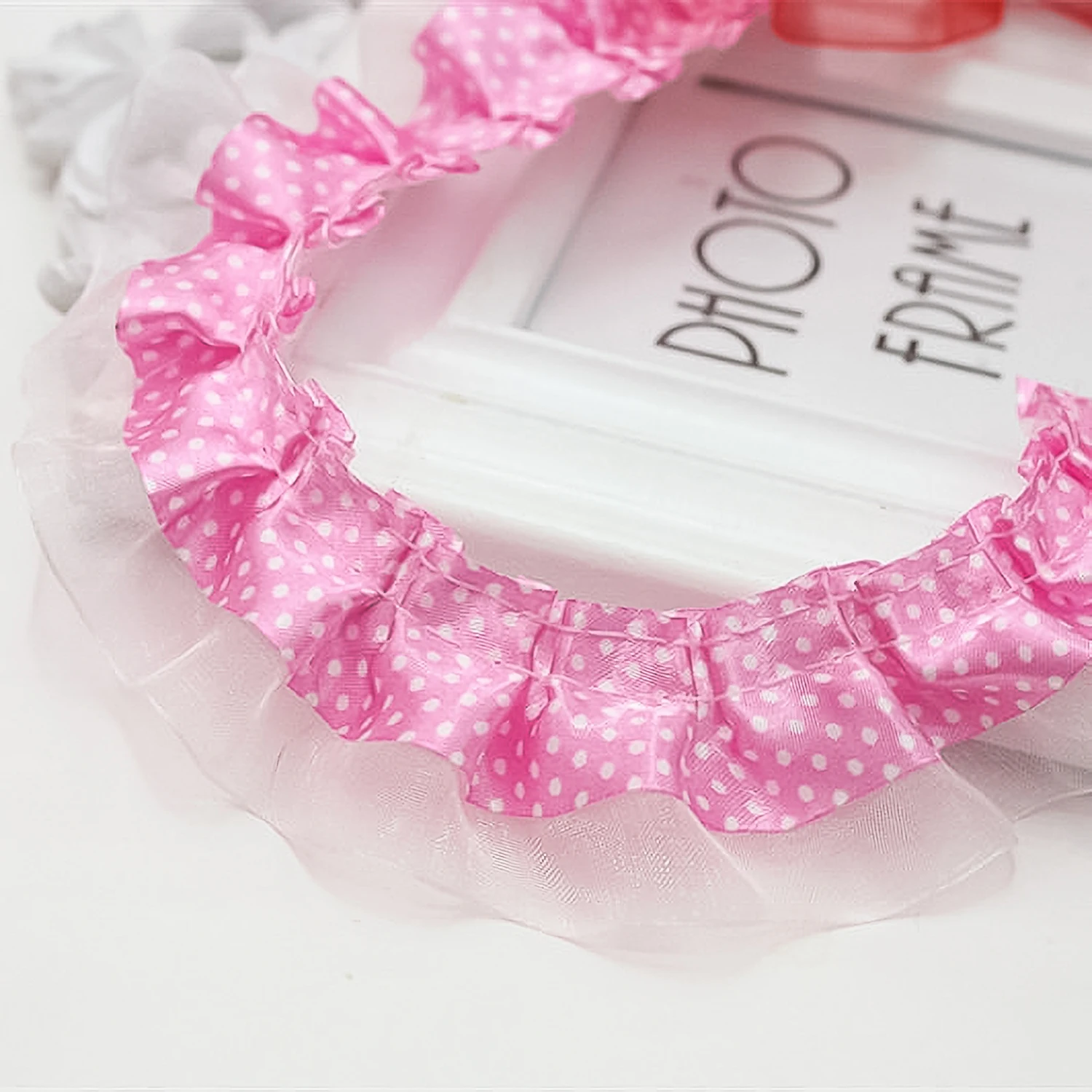 Polka Dot Grosgrain Ruffled Ribbon Lace With Double Layer Pleated For Car Seat Cushion Decorative Skirt Edge And Diy Accessories