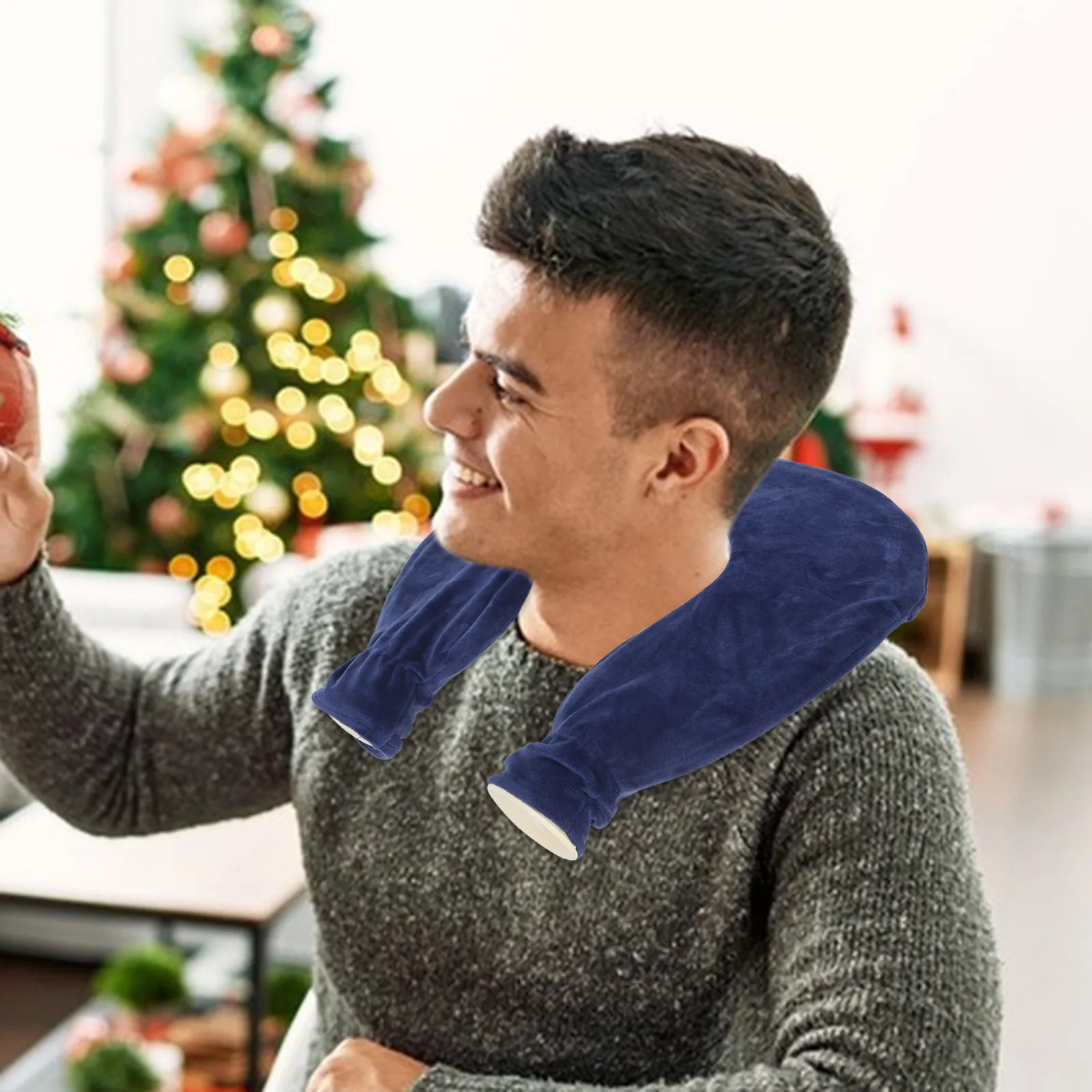 

U Shape Neck Vertebra Hot Water Bag Navy Blue Durable Heat Retention Pain Relief For Home Office School Fashion Hand