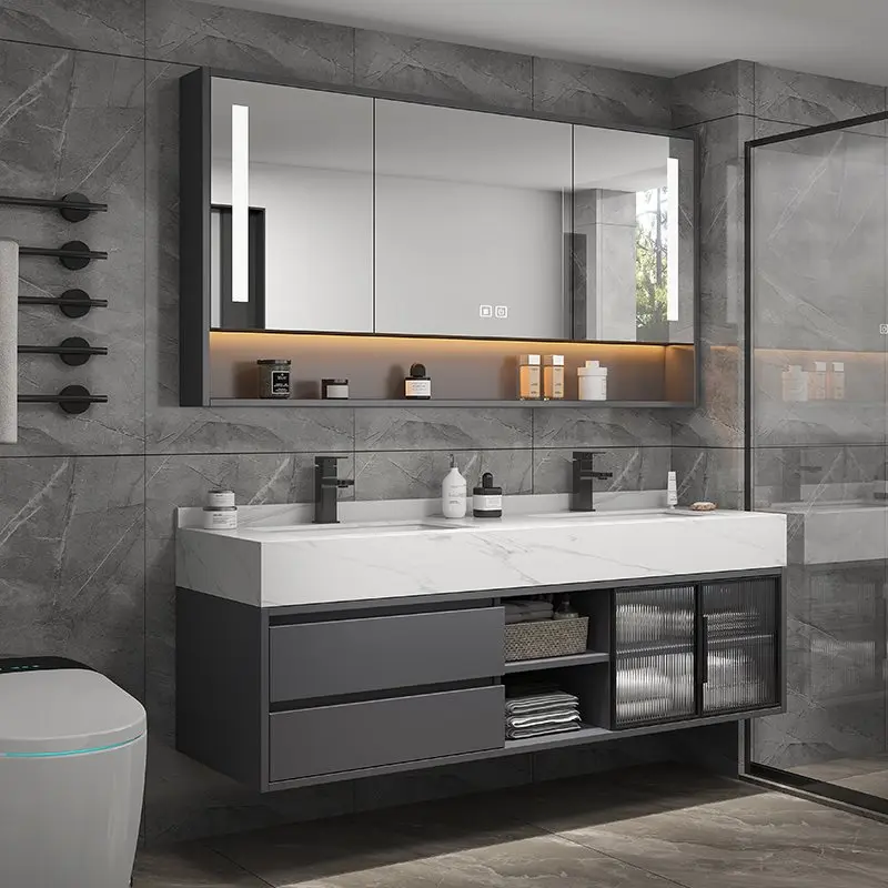 60-Inch double sink basin bathroom vanity, suitable for family hotel or apartment use