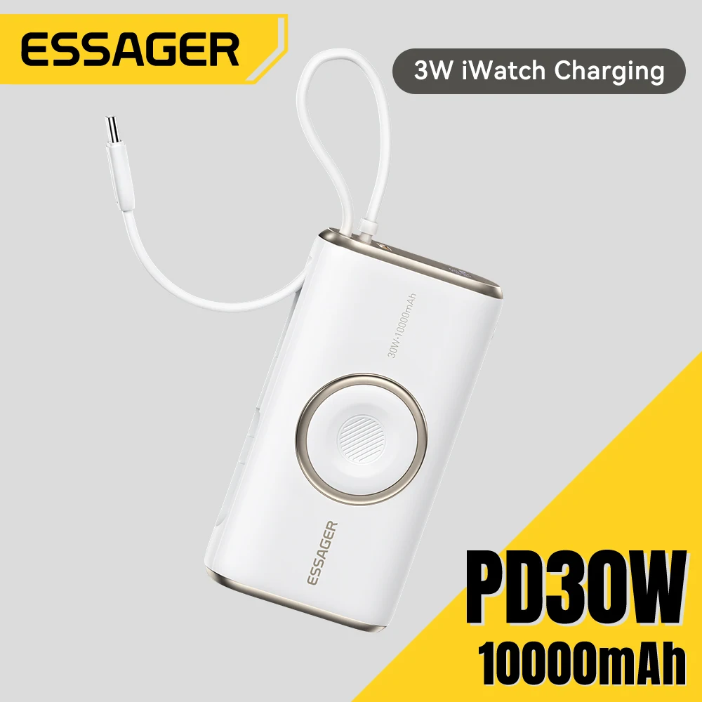 Essager Portable Power Bank 30W 10000mAh With Cable for iPhone 16 15 Xiaomi Wireless Magnetic Charger for Apple Watch Series 9 8