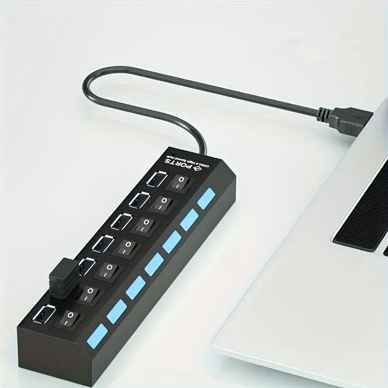USB 2.0 Hub Multi Port USB Splitter High Speed Hub Use Power Adapter 4/7 Ports Multiple Expander Led Switch Lamp Hub For Laptop