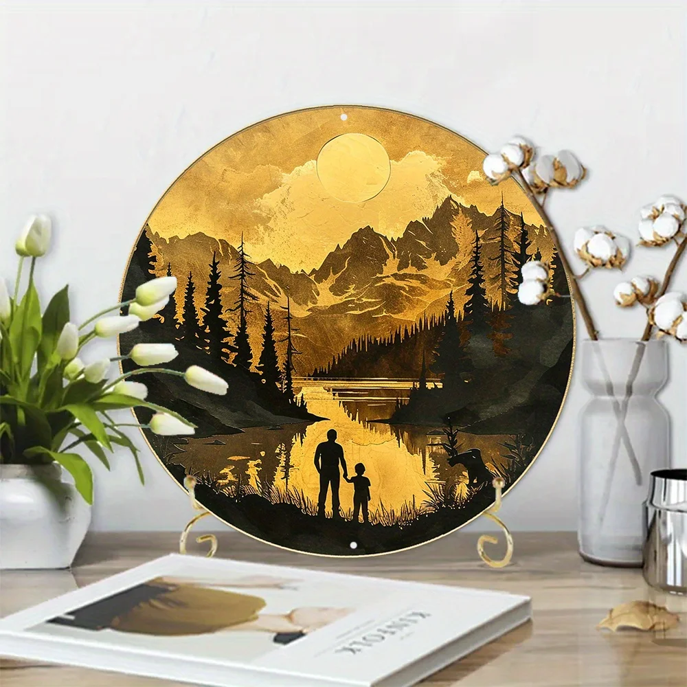 1pc 8x8 Inch Winter Aluminum Tin Sign Faux Foil Stamping Papercut Art Painting Round Wreath Decorative Sign Kitchen Decor