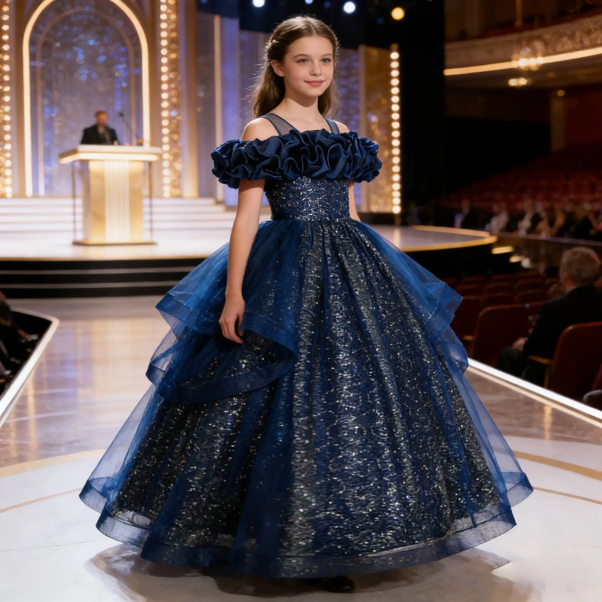 

Элегантное длинное вышитое платье с цветочным узором для девочек 4-12 лет на свадьбу, выпускной или выступление на фортепиано, коллекция 2026 года