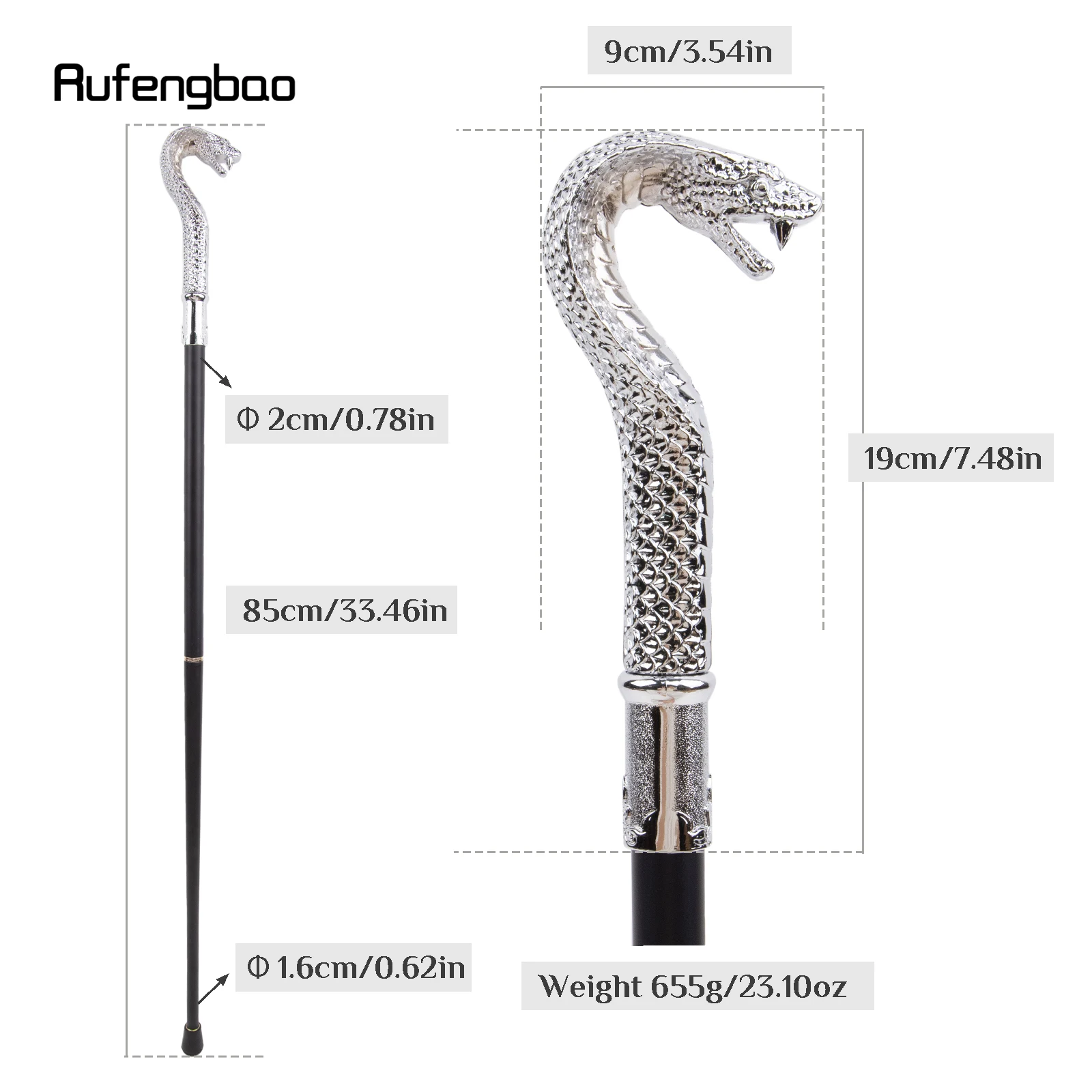 White Luxury Snake Handle Fashion Walking Stick for Party Decorative Walking Cane Elegant Crosier Knob Walking Stick 85cm