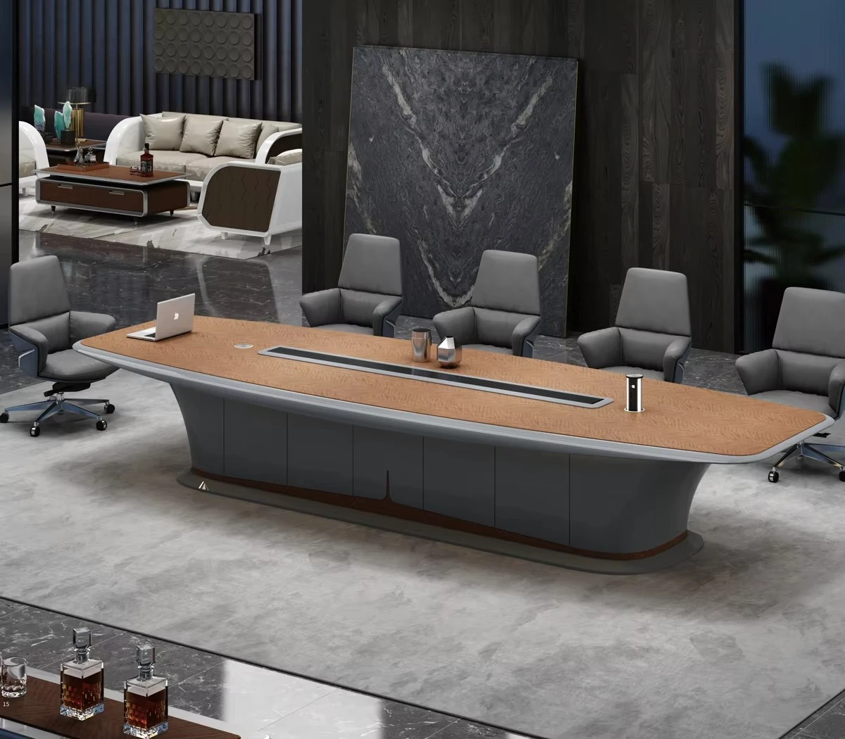 Luxury Modern 12-20 Person Aircraft Modeling Wood Finish Multi-function Conference Table