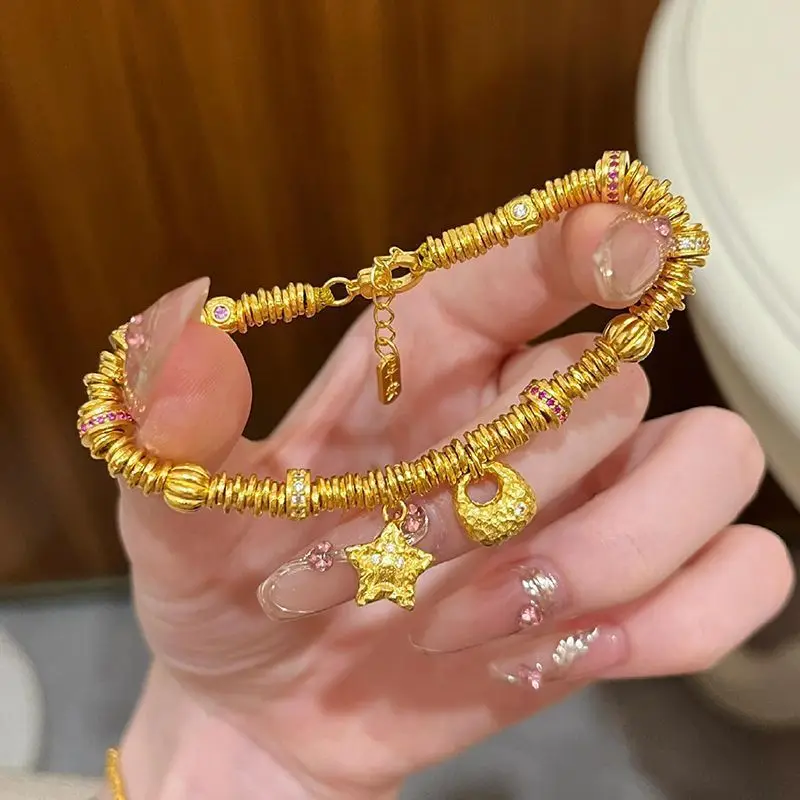 

Новинка 2025, старинный разбитый золотой свет, роскошный высококачественный браслет с подвеской в виде кусковой звезды, подарок для подруги