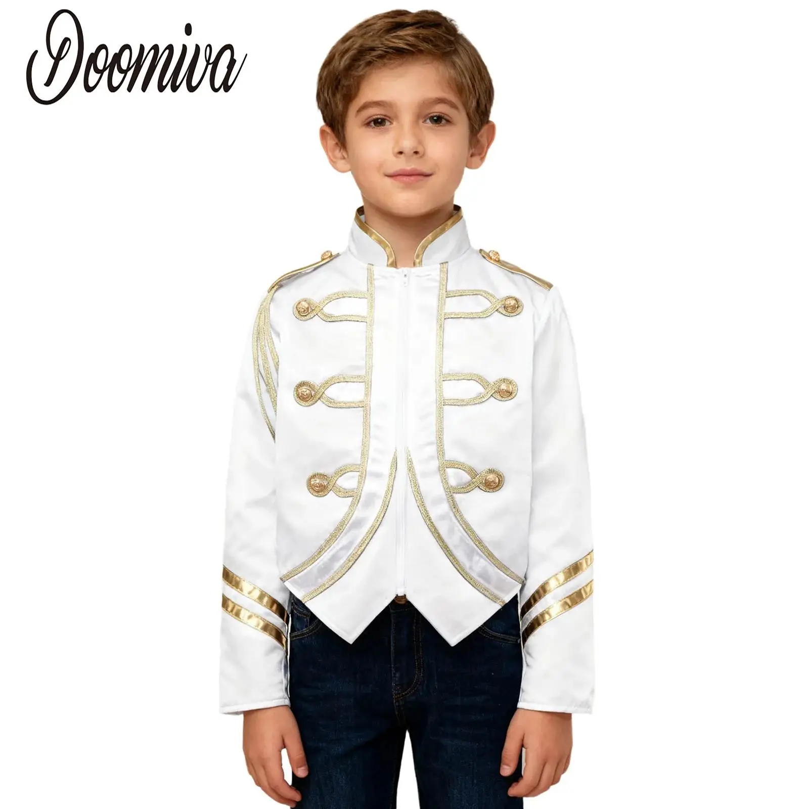 

Boys Trumpet Honor Guard Team Uniforms Marching Band Jacket Drum Uniform Party Costume Contrast Color Long Sleeve Zip Up Coat