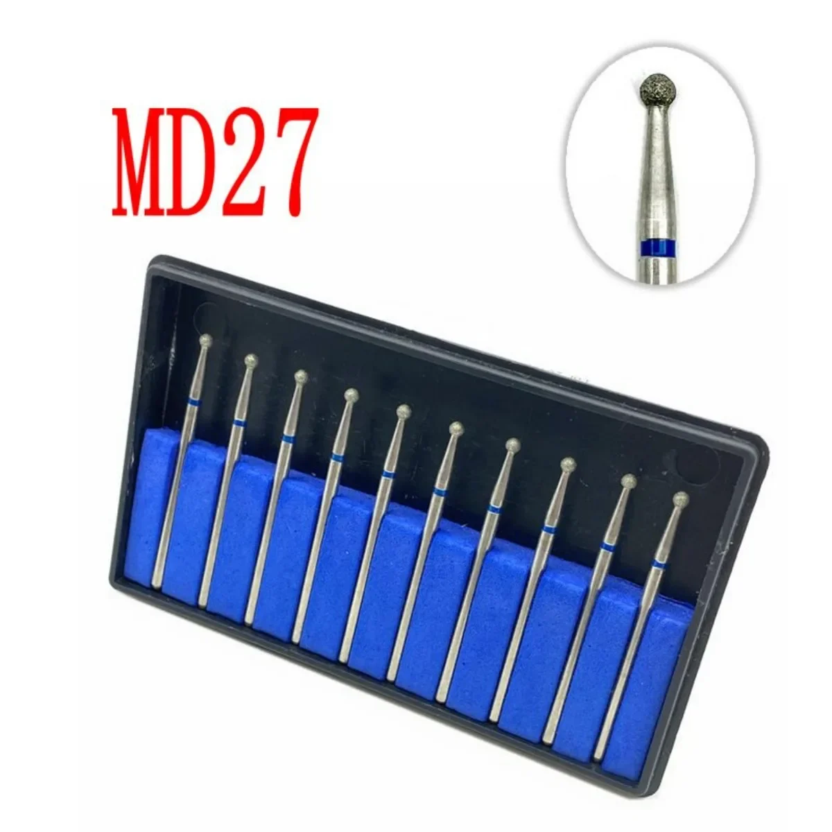 10pcs Diamond Nail Drill Milling Cutter Dental Grinding Polish Burs Craft Polisher 2.35mm Shank Round Head  MD27