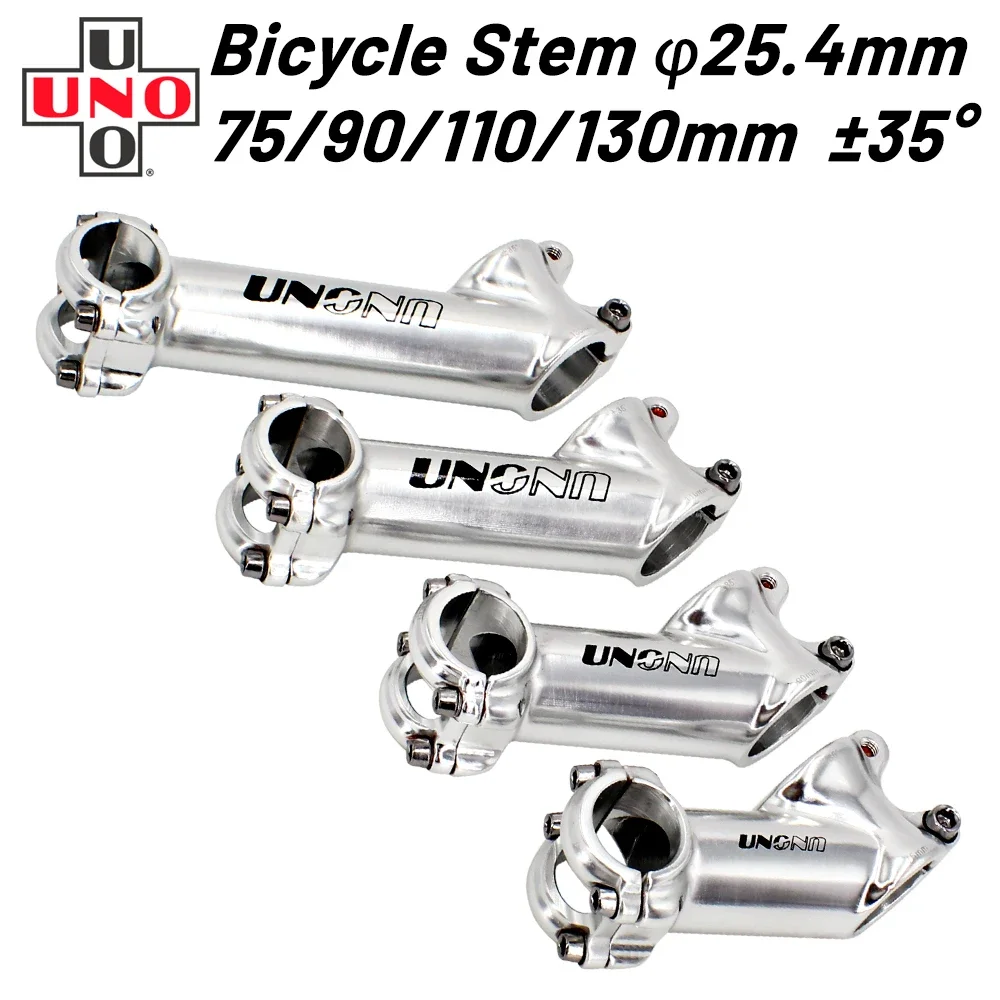 UNO Bike Stem 35 degree Bicycle Handlebar Stem UNO Mtb Stem Roed Bike Stem Silver 25.4 75/90/110/130mm Bicycle Accessories