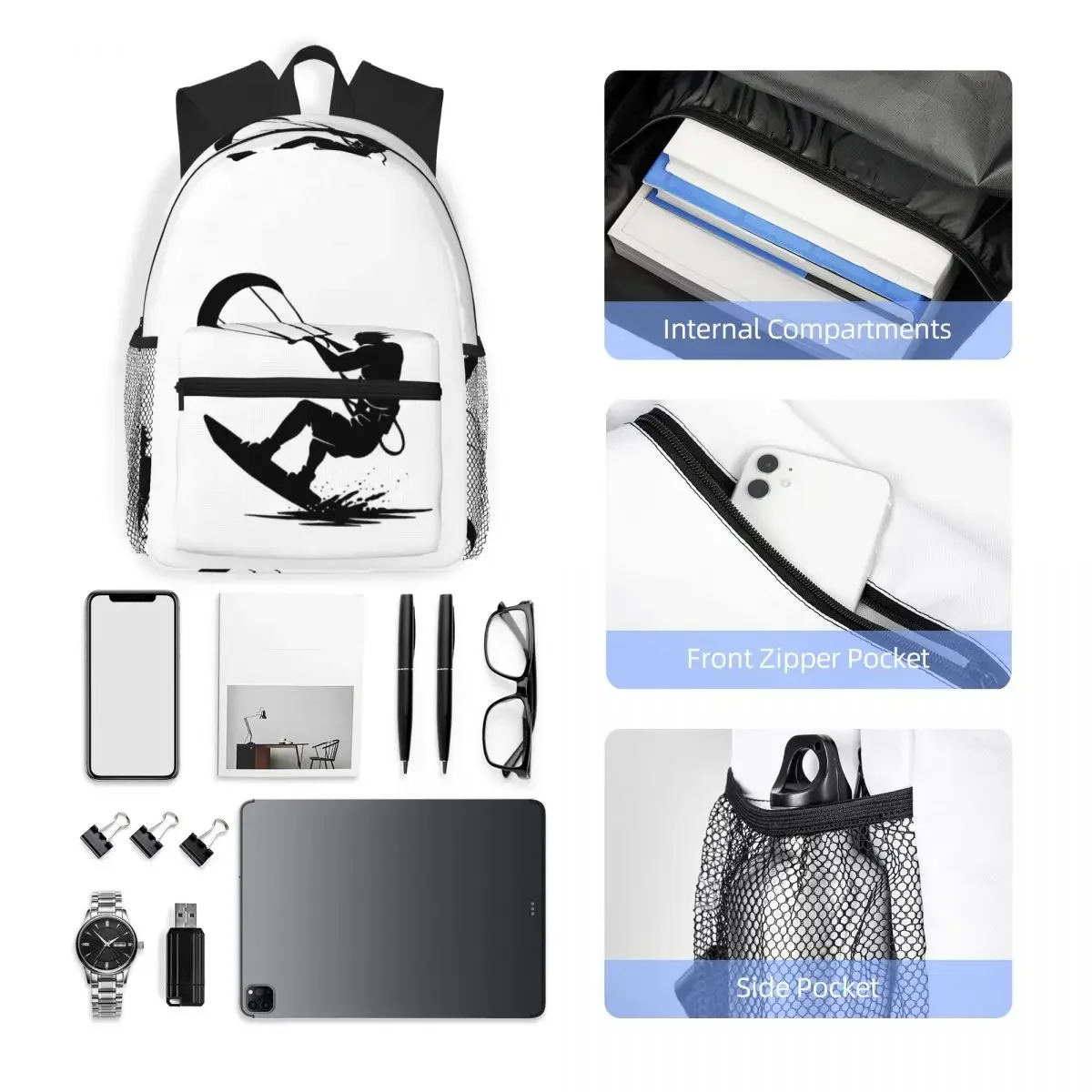 Kitesurf-Kite Surfer Mochila para estudiantes Mochila escolar Mochila de viaje para senderismo para niños y niñas Mochila Bolsos de hombro