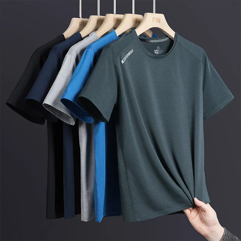 Quick-Dry GYM Sports Streetwear Fashion Oversized 6XL T Shirt Japan Style Black White 2024 Summer Short Sleeves Top Tees Tshirt