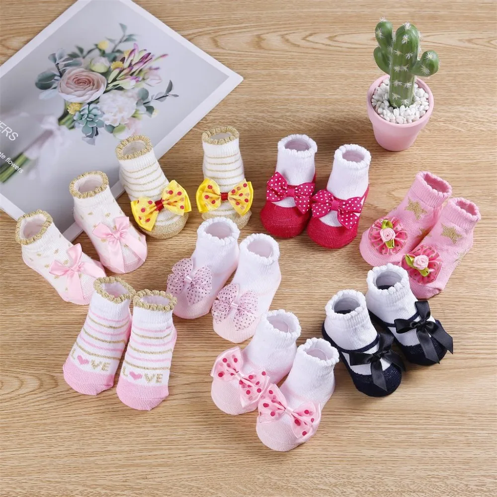 

New Bow Knot Baby Socks 0-6 Months High-quality Striped Lace Trim Socks Summer Cotton Anklet Socks