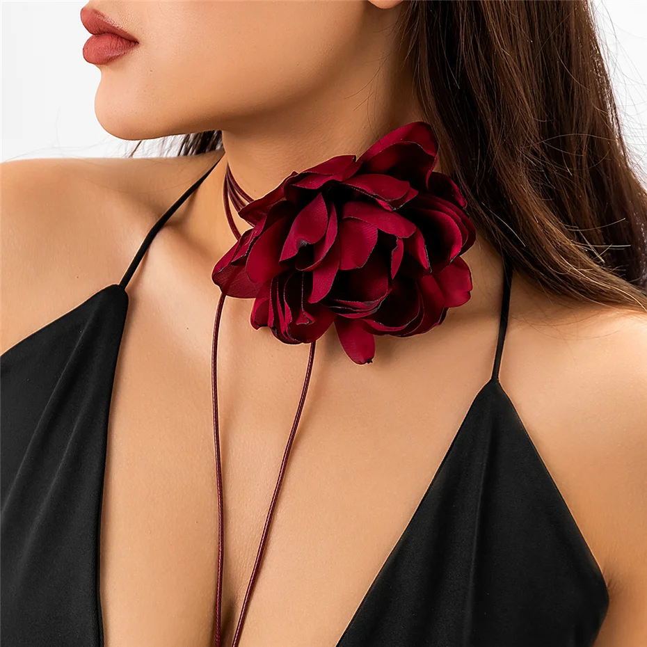 Ingemark Übertriebene große Rosen-Blumen-Halskette für Frauen, Mi, Braut, Gothic, Kpop, verstellbare Schleife, Kette, Y2K-Accessoires, Neu – Detail 5