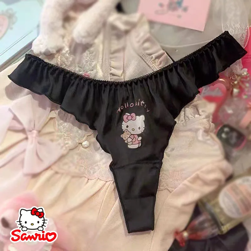 Женские трусики Hello Kitty Sanrio, сексуальные женские трусы, бесшовные стринги Kawaii с v-образной талией, кружевное нижнее белье, трусы-трусы