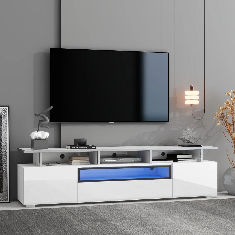 Modern TV Stand,Stylish LED TV Cabinet with Push to Open Doors,UV High-Gloss Entertainment Center for TVs Up to 80