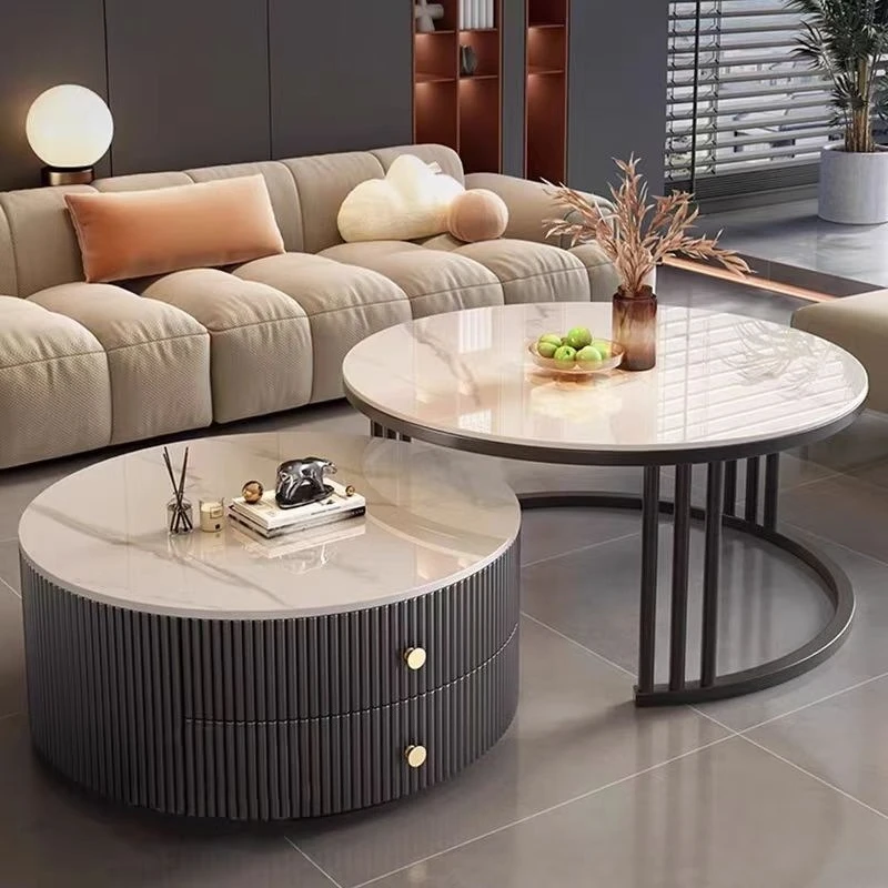 Slate coffee table modern simple solid wood round small apartment coffee table living room light luxury household minimalist - view 2