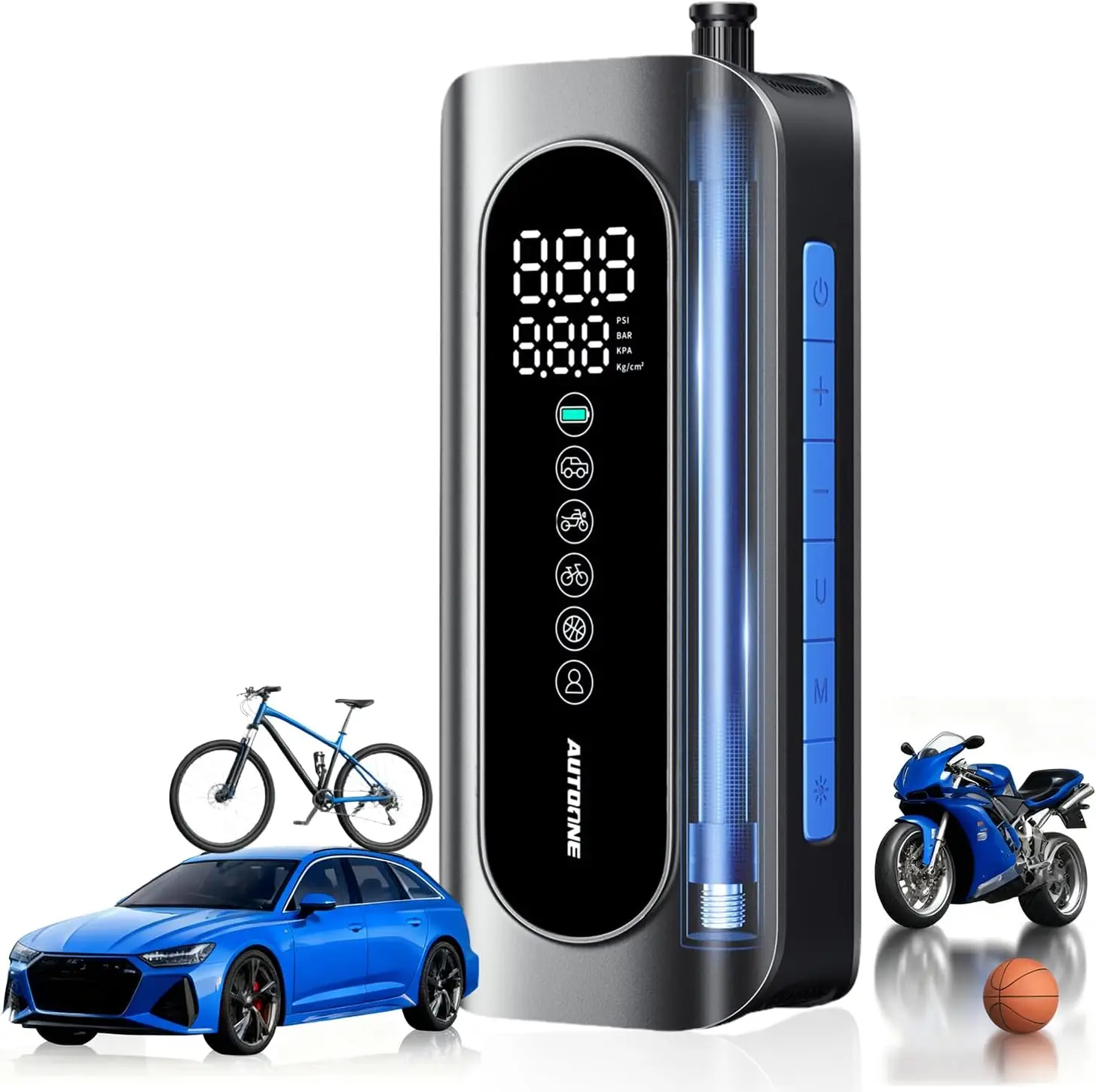 

Портативный воздушный компрессор для автомобильных шин, беспроводной насос 150PSI с манометром для мотоциклов, велосипедов, мячей