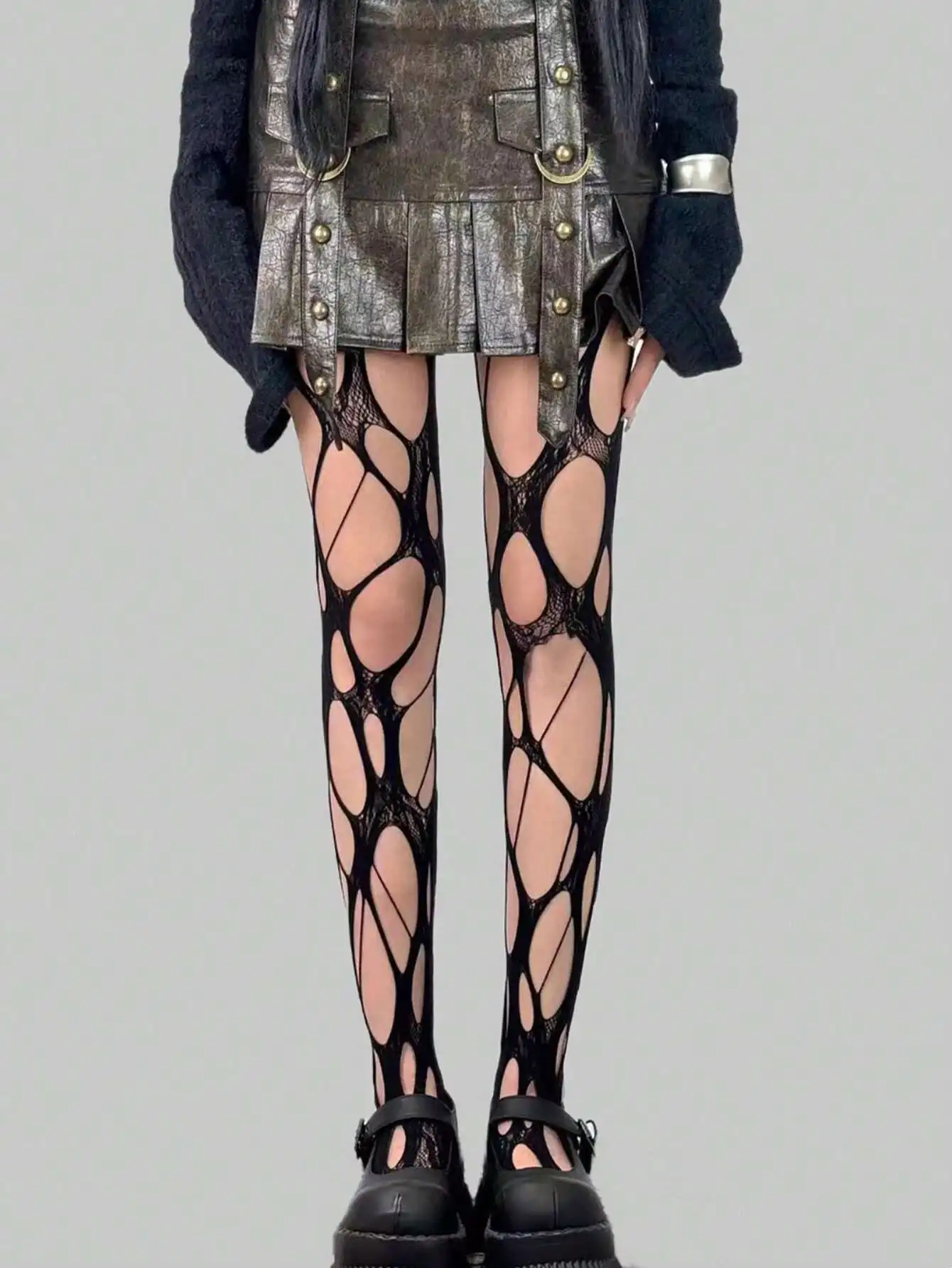 

Goth Punk Black Hollow Out Fishnet Tights for Women, All Season Style