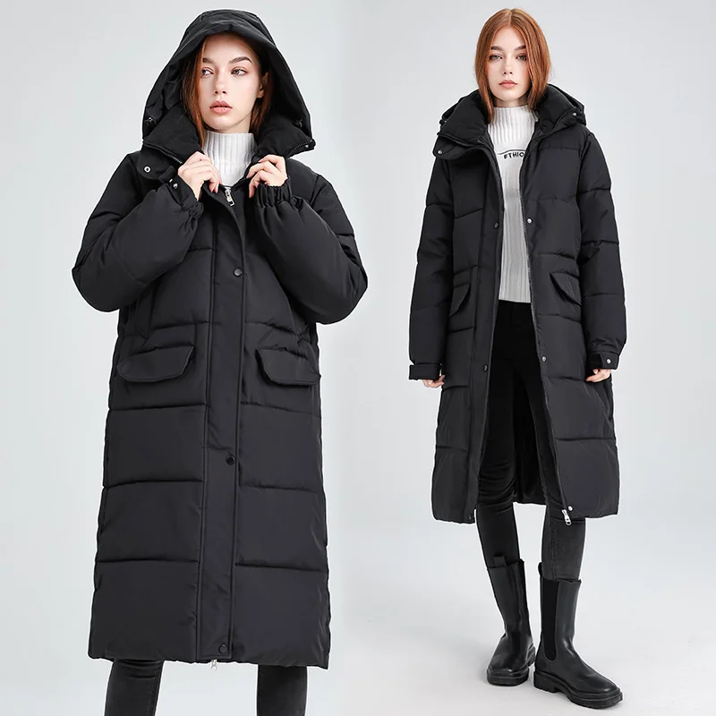 

2025 New Fashion Winter Parkas Women's X-Long Down Cotton-padded Jackets Hooded Warm Outerwear Casual Lady Thicken Loose Coats
