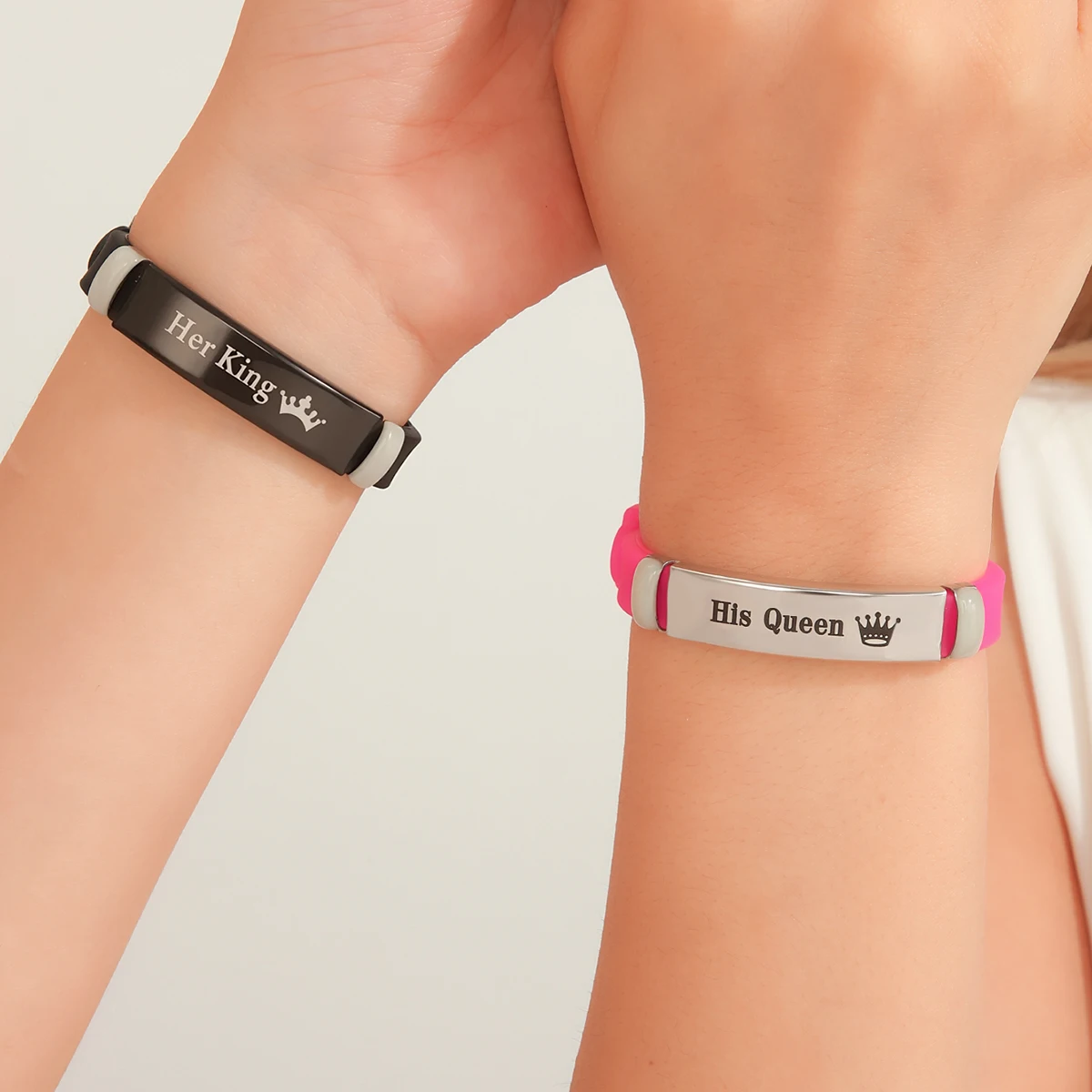 مجموعة أساور للأزواج بنمط التاج المتوهج في الظلام مكونة من قطعتين خواتم للسيدات العصرية كهدية للأزواج #2