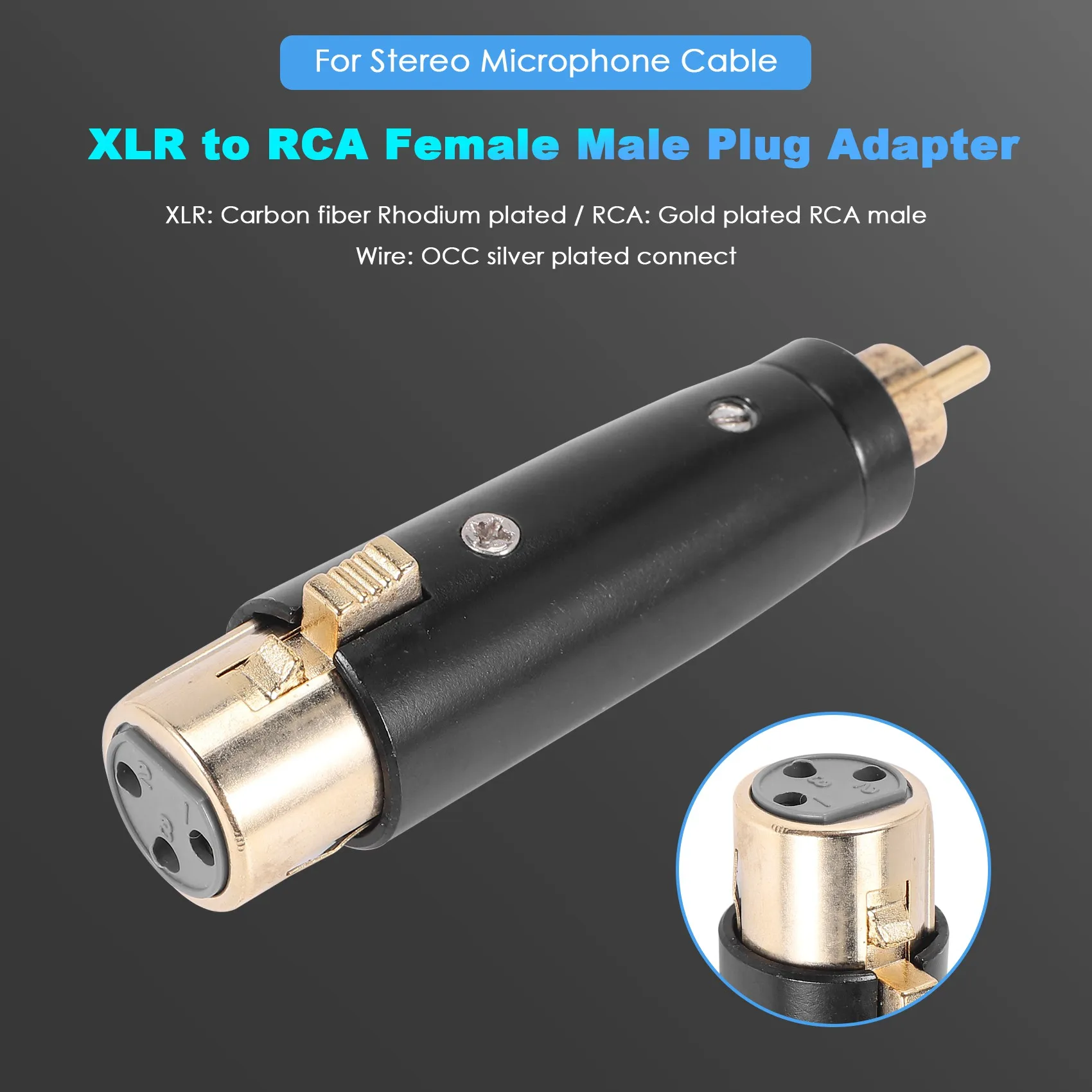 XLR-RCA 어댑터, RCA 수-XLR 수-XLR 암 플러그 어댑터, 스테레오 마이크 케이블용
