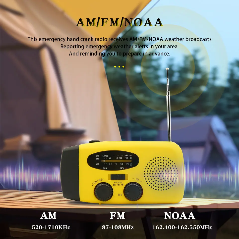 Upgrade Multifunction Radio Hand Crank Solar USB FM/ AM/ NOAA WB Weather Radios Emergency Flashlight Power Bank