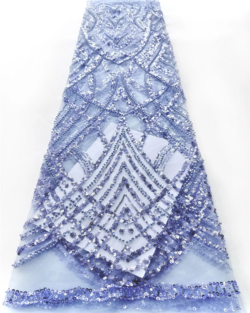 

African Lace Fabric with Sequins Embroidery Beads Tulle Mesh for Nigeria Dress Fabric African Style Wedding Dress Material