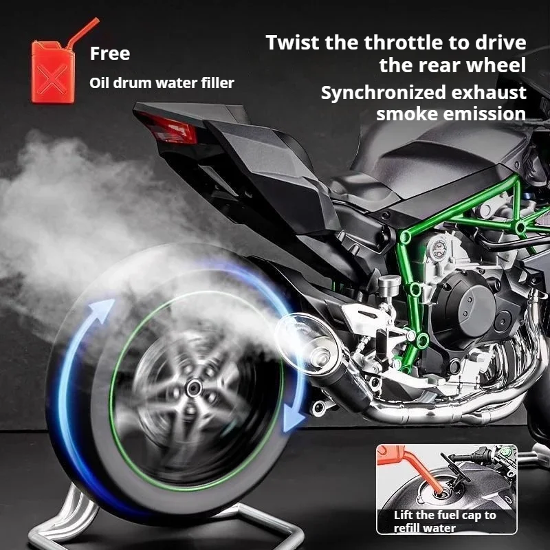 FOR Kawasaki H2R 1:6 model new realistic locomotive model figurine ignition spray boys'Christmas gift,birthday gift collection