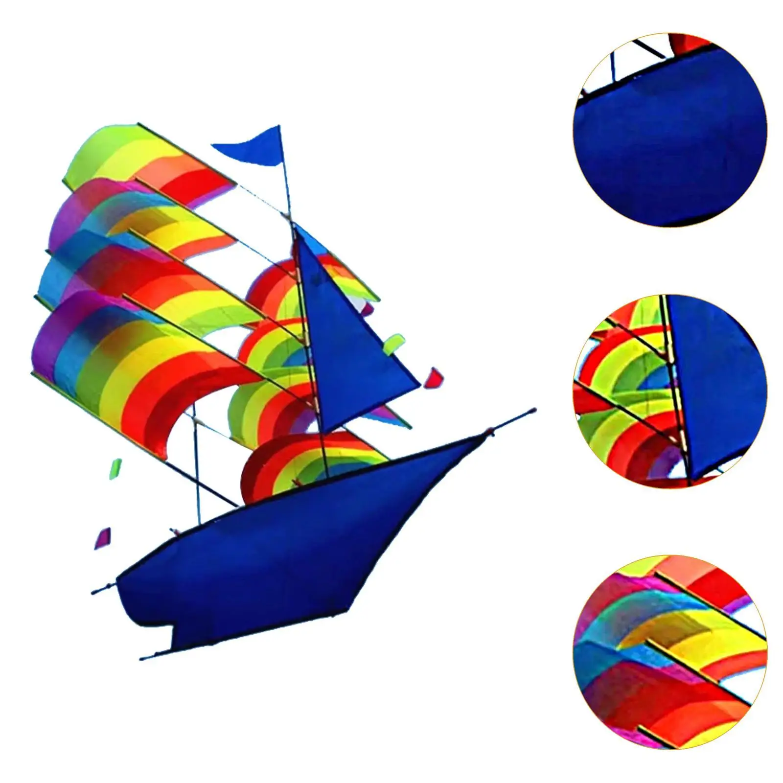 Rainbow Sailboat Fly Kite Colorful Ship 3D Kite for Backyard Travel Kids