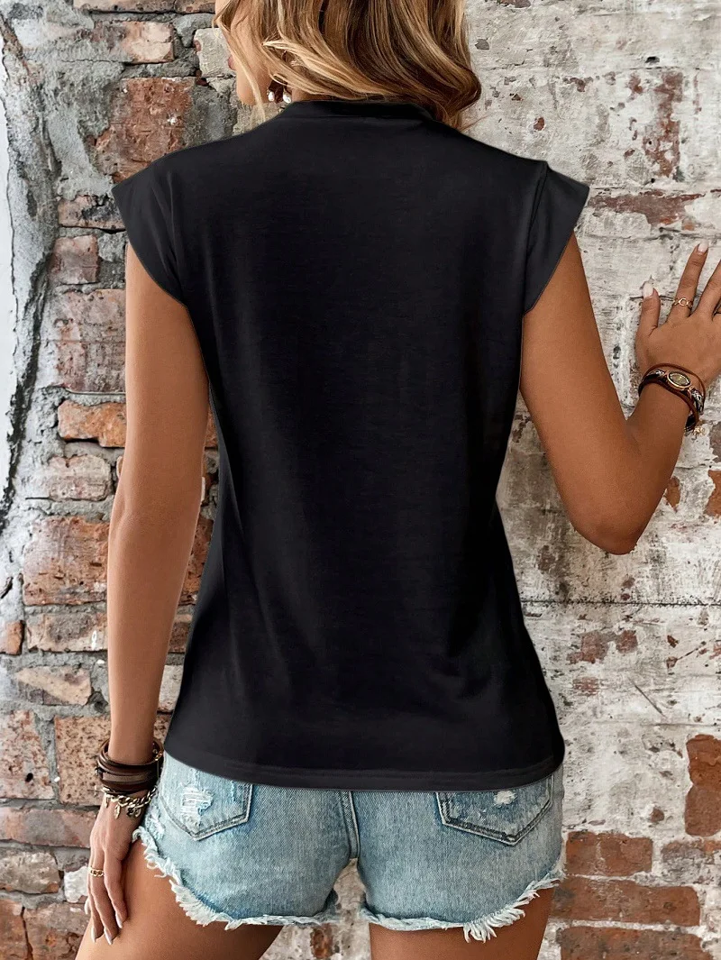 2024 Cross Border Summer New Women's Round Neck Short Sleeve Sleeveless Versatile Top Casual T-Shirt