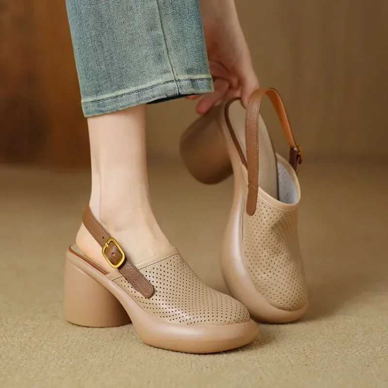 

Mesh High Heels Women Sandals Mules Shoes Platform Slingback Slippers Summer Retro 2024 Dress Pumps Chunky Zapatos Mujer Slides