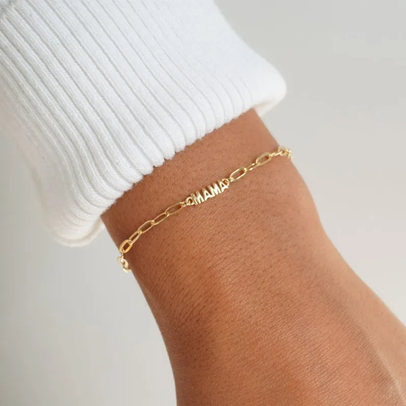 

Personalized Name Bracelet for Women Tiny Dainty Gold Letter Pendant Custom Mama Bracelet Paperclip Chain Teacher Gift