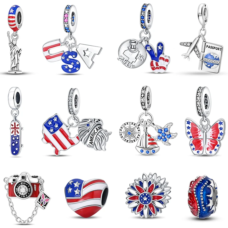Charms Fit Pan S925 Silber Amerikanischen Stil USA Adler Unabhängigkeit Tag Kamera Pass Perlen Original Armbänder DIY Edlen Schmuck
