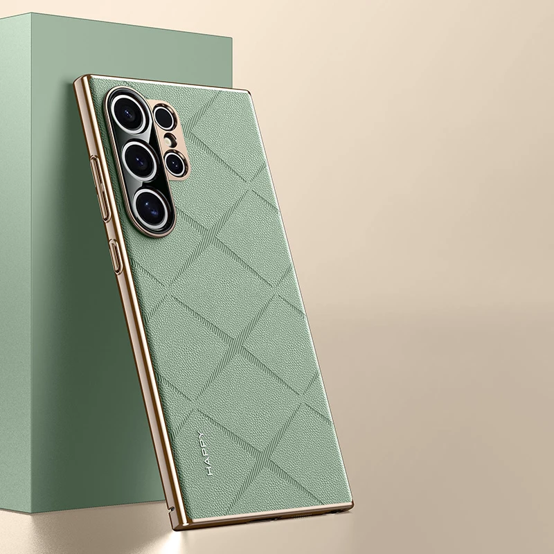 منقوشة شبكة نمط الجلود بو جراب هاتف لسامسونج غالاكسي S24 الترا زائد S24 زائد تصفيح عدسة الوفير الزلزالية حامي قذيفة