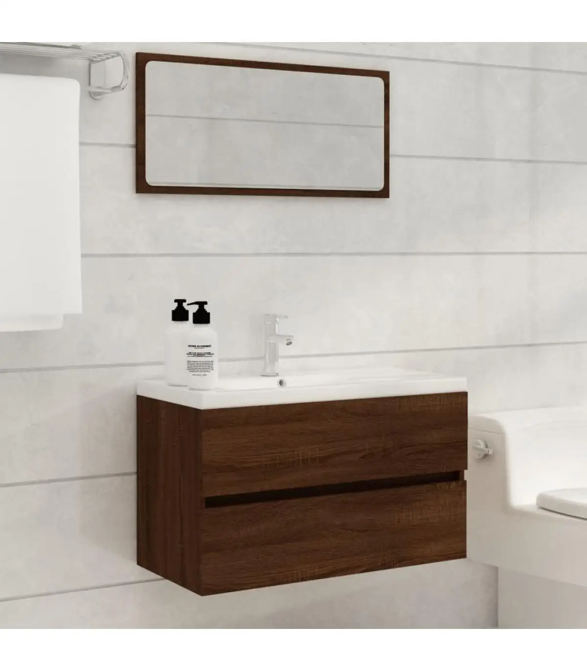 Bathroom Furniture Set bathroom 2 PCs oak brown plywood