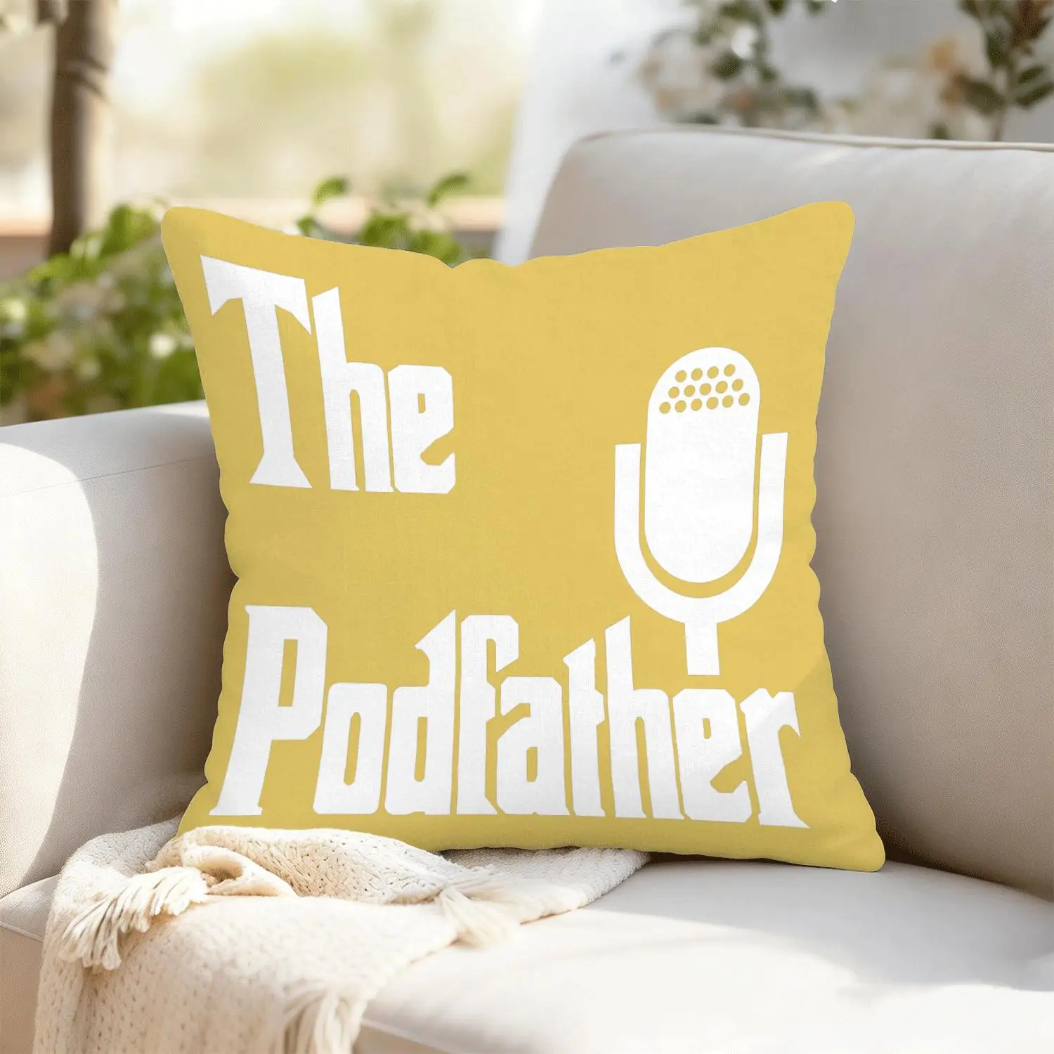 The Podfather Pillow Case, Funny Podcast Microphone Cushion Cover, Broadcaster Gift Decor Throw Pillow Slipcover for Sofa